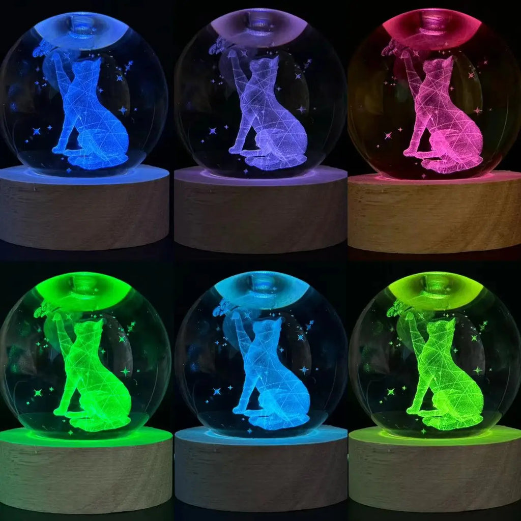 1pc,3D laser engraving cat and butterfly night light, with colored light wood lamp holder, home decoration decoration, suitable