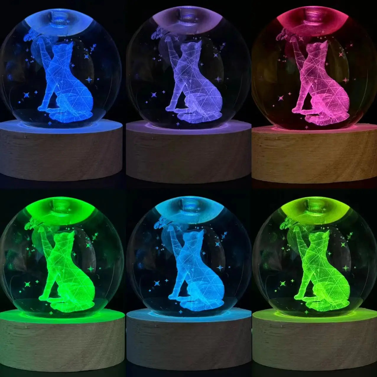 1pc,3D laser engraving cat and butterfly night light, with colored light wood lamp holder, home decoration decoration, suitable