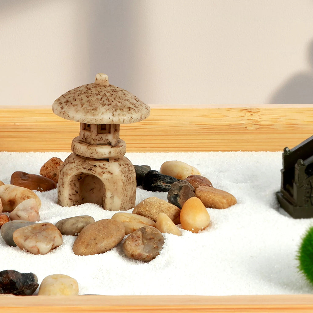 Zen Garden Kit DIY Zen Sand Set Mini Desktop Miniature Sand Pebbles Rake Tools Tray Funny Meditation Artificial Tree Garden Tool
