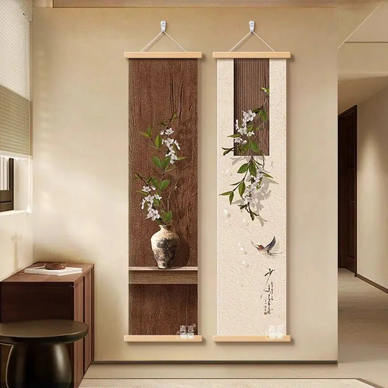 Zen Japanese  Landscape Tapestry Wall Hanging, Canvas Art for Tea Room Corridor Living Room Study Background Decor Aesthetic
