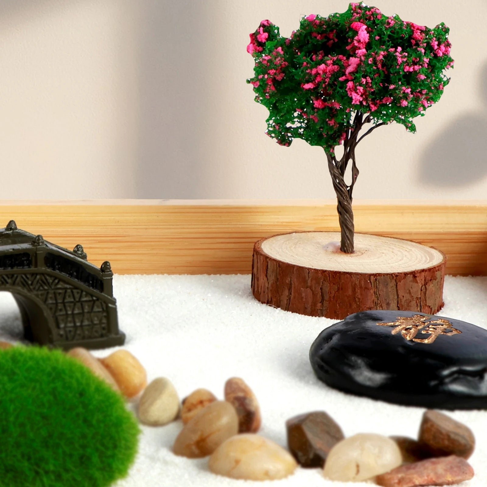 Zen Garden Kit DIY Zen Sand Set Mini Desktop Miniature Sand Pebbles Rake Tools Tray Funny Meditation Artificial Tree Garden Tool
