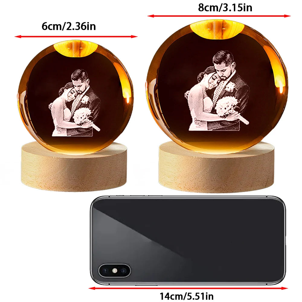 Custom Crystal Ball Photo LED Night Light Bedroom Office Decoration Gift Wedding Couple's Parents Pet Photos Souvenir Gifts