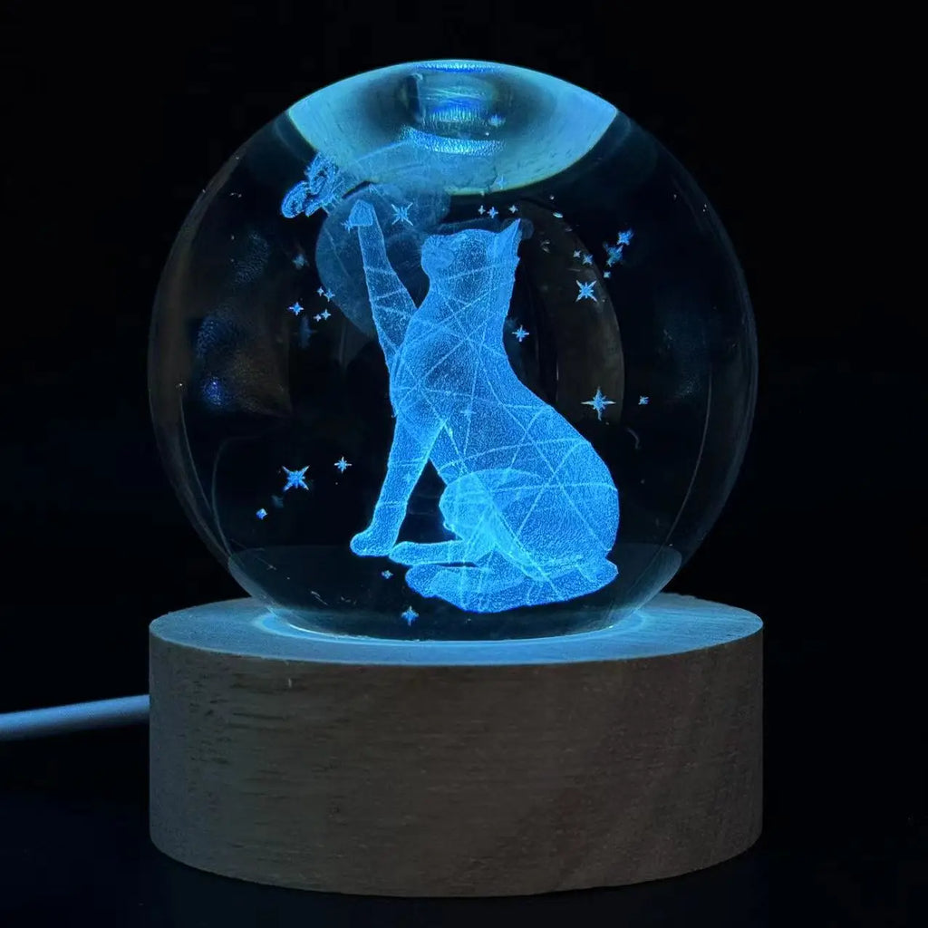 1pc,3D laser engraving cat and butterfly night light, with colored light wood lamp holder, home decoration decoration, suitable