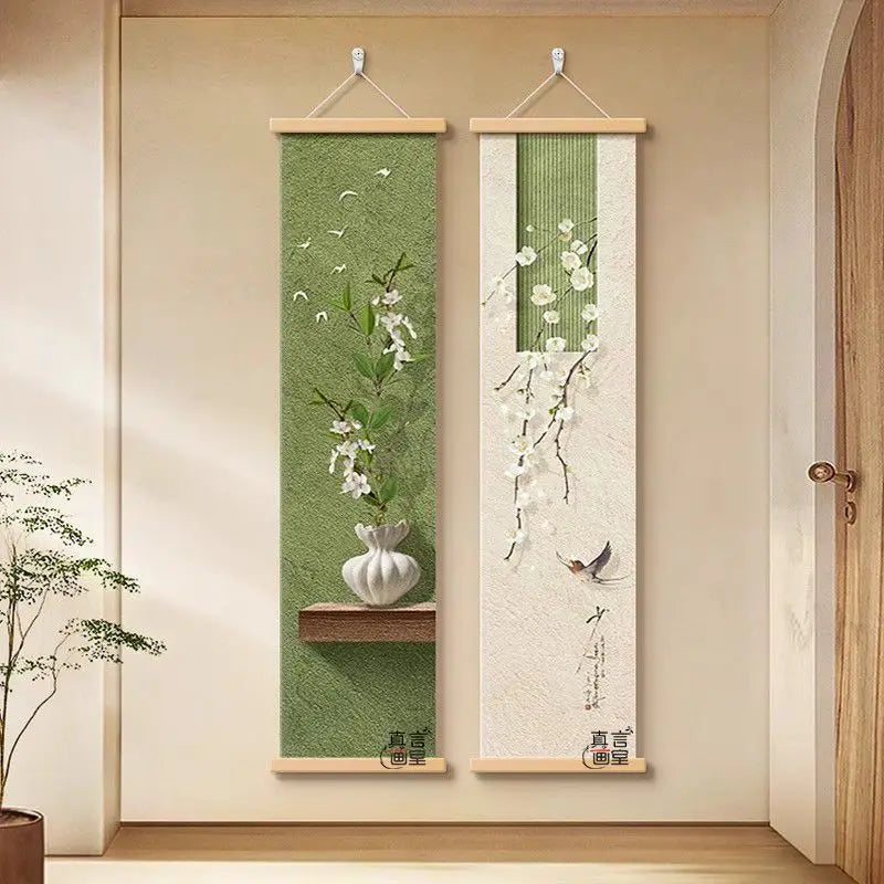 Zen Japanese  Landscape Tapestry Wall Hanging, Canvas Art for Tea Room Corridor Living Room Study Background Decor Aesthetic