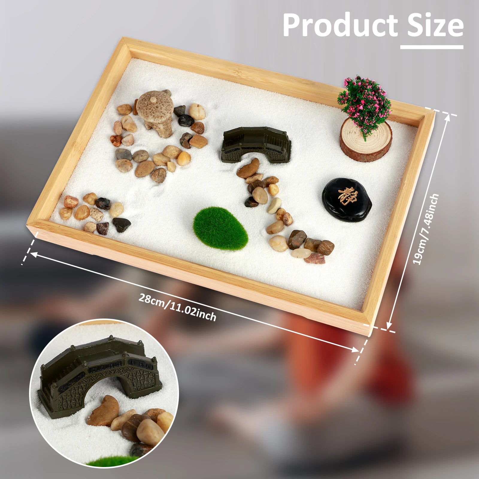 Zen Garden Kit DIY Zen Sand Set Mini Desktop Miniature Sand Pebbles Rake Tools Tray Funny Meditation Artificial Tree Garden Tool