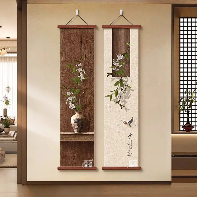 Zen Japanese  Landscape Tapestry Wall Hanging, Canvas Art for Tea Room Corridor Living Room Study Background Decor Aesthetic