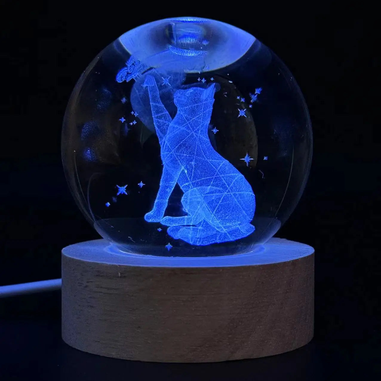 1pc,3D laser engraving cat and butterfly night light, with colored light wood lamp holder, home decoration decoration, suitable