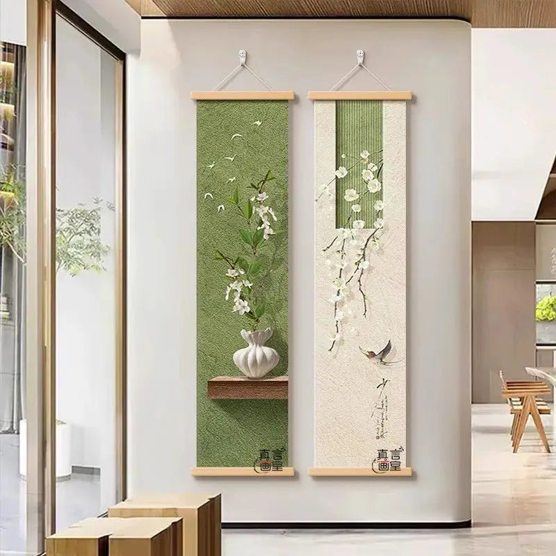 Zen Japanese  Landscape Tapestry Wall Hanging, Canvas Art for Tea Room Corridor Living Room Study Background Decor Aesthetic