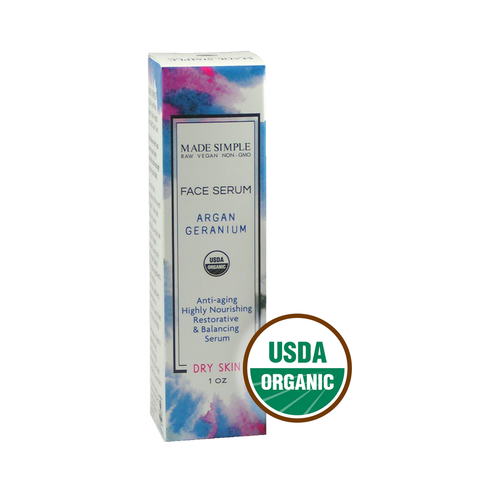 Argan Geranium Face Serum for Dry Skin - Certified Organic. Vegan & Cruelty-free