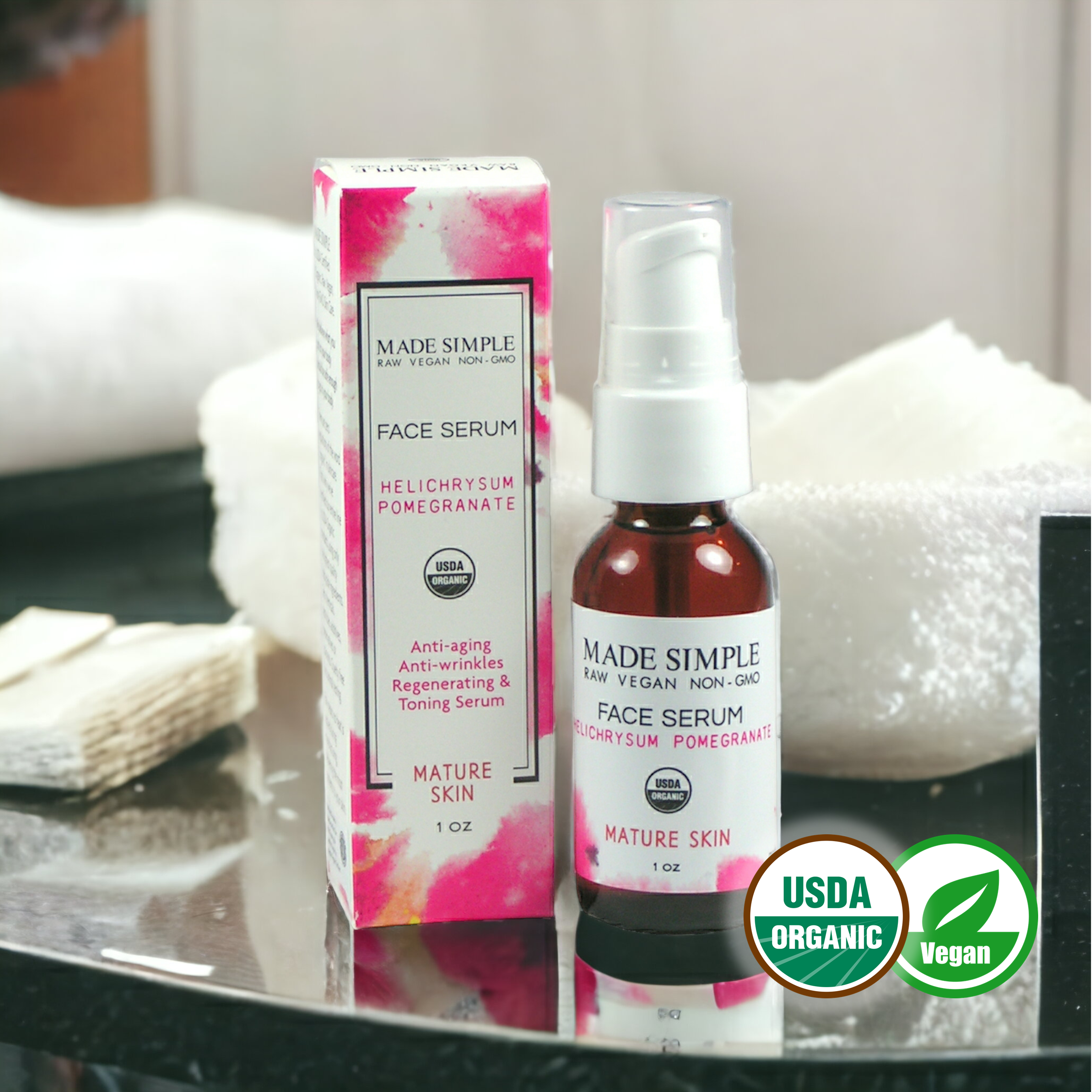 Helichrysum Pomegranate Face Serum for Mature Skin - Certified Organic, Vegan & Cruelty-free
